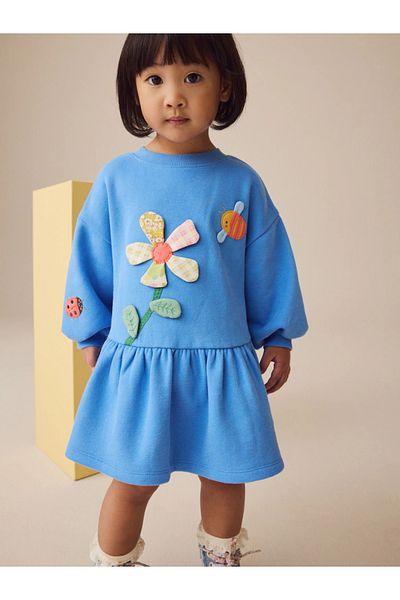 Next Baby Blue- Embossed Various Character - Floral Long Sleeve Tracksuit Dress