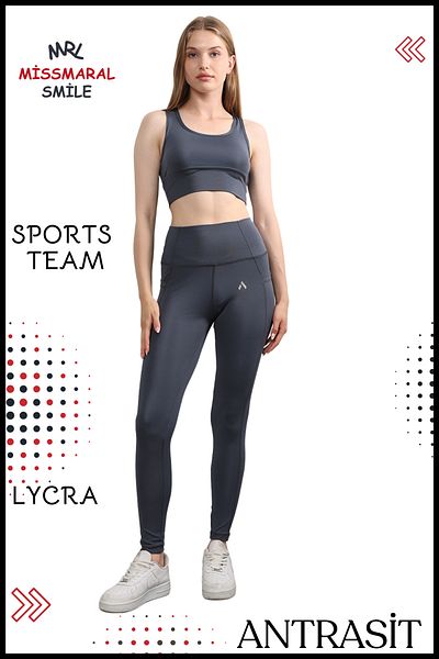 missmaral Γυναικείο κάτω μπλουζάκι Fitness Pilates Running Sports Slm Fit Κολάν διπλής τσέπης ψηλόμεσο Lycra Anthracite 3065