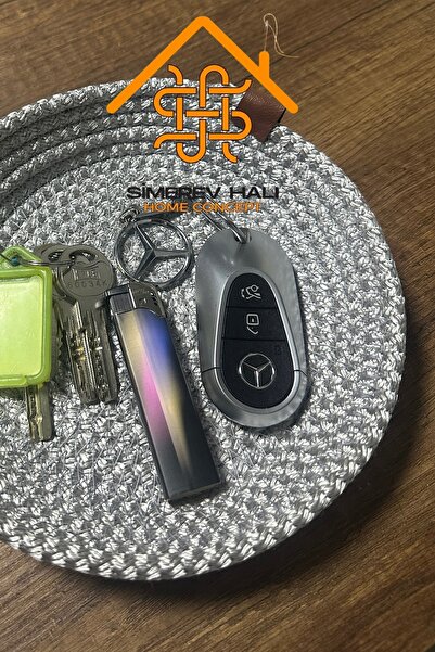 SİMEREV HALI HOME CONSEPT Γκρι διακοσμητικό κομοδίνο Dresuar Desktop Top Keychain Δίσκος πορτοφολιού Ψάθινος ιουτέ Οργανωτής μπάνιου