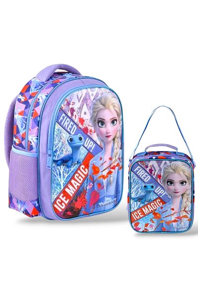 Frozen Purple Primary School Three Compartment Lunch Box and Set
