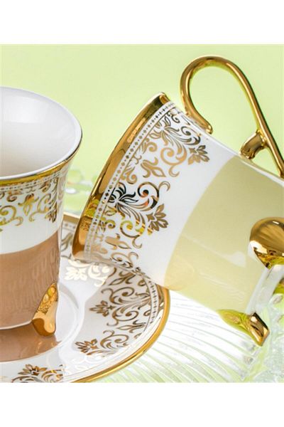 ACAR Porcelain Colored Turkish Coffee Cup Set for 6 People 90 ml