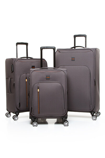 Fossil 032 3'LÜ SET Ultra Light Hafif Lüx Kumaş Tekerlekli Valiz GRİ