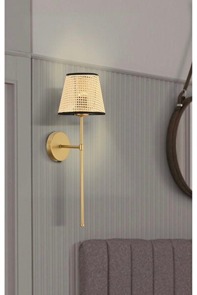 burenze Modern Hazeran Hasır Aplik Ledli Pilli Aplik Kablosuz Aplik Pil Tak Kullan 1 Adet