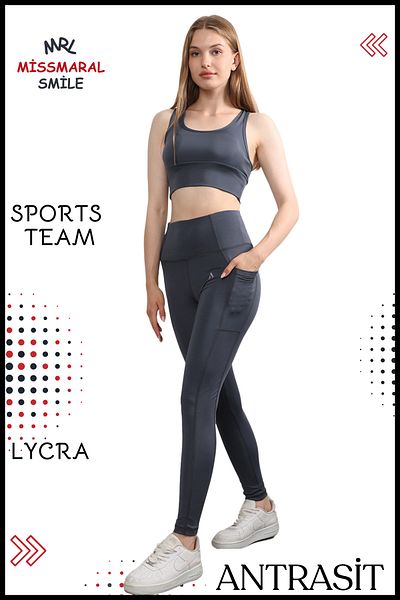 missmaral Γυναικείο κάτω μπλουζάκι Fitness Pilates Running Sports Slm Fit Κολάν διπλής τσέπης ψηλόμεσο Lycra Anthracite 3065