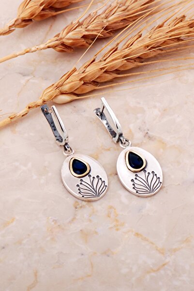 Sümer Telkari Safir Taşlı Hayat Ağacı Elişi Gümüş Küpe 7195