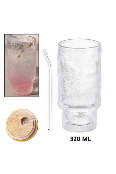 MIBRU Glass cup with glass straw and cleaning brush 320ml