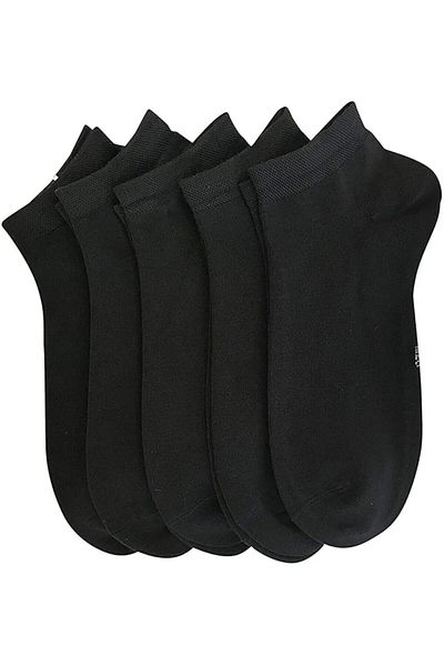 Ay-Ra Collection Set of 5 Black Cotton Ankle Socks