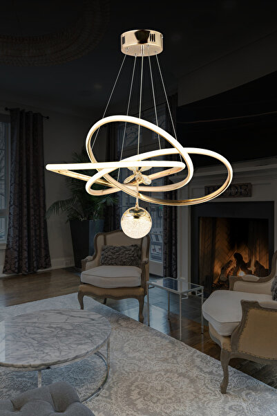 bordolux Ld 040 Büyük Toplu Model Gold 3 Renkli Salon Ve Oturma Odası Için Ideal Alüminyum Avize, 55x80