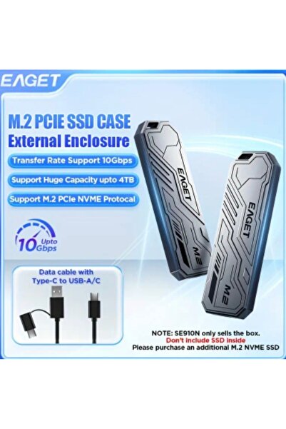 Eaget Se910d M2 Nvme Sata Kutusu 10gbps Usb 3.2 Yüksek Hız Çift Protokol Ce Lisanslı 2280/2260/2242/2230