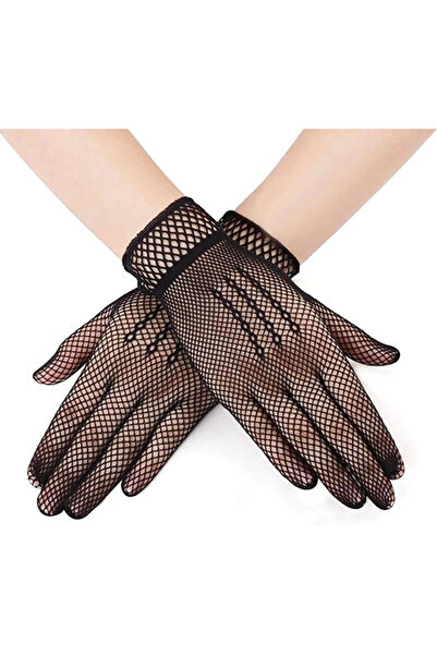 Twin Store Black Color Stretch Fabric Mesh Gloves Fingered Knit Gloves Adult ...