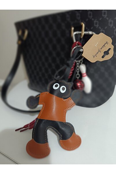 Zehra Aksesuar Bowling temalı bordo detaylı deri kedi figürlü çoklu charm çan...