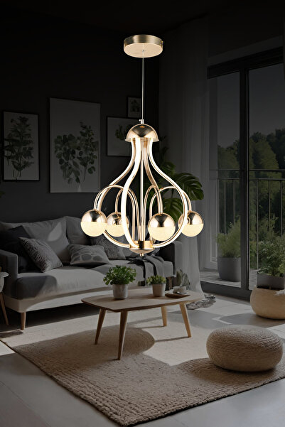 bordolux Ld 036 4 Model Gold 3 Renkli Salon Ve Oturma Odası Için Ideal Alüminyum Avize, 45x80