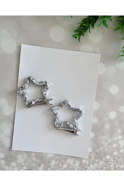 Magu Star Patterned Sequined Girls' Clip Buckle - Set of 2