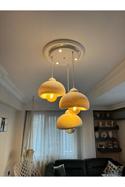 Limon 3D Desing 3 Lü Sarkıt Avize Rustik E27 Modern Avize Bohem Beton Görünüm (RUSTİK AMPUL HEDİYE)