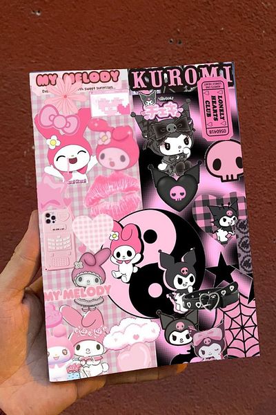 Namgo Jurnal fără linii A5 Colaj Kuromi și Melody, Jurnal cadou, Note și Caiet de școală (50 de coli)