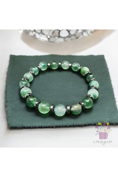 eHediyecim Stress and Luck Natural Stone Bracelet (Mosaic Agate and Disc Rondele Hematite)