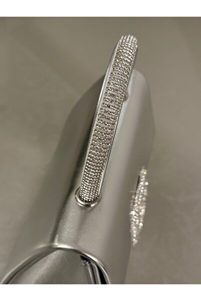 mossi Women's Shiny Silver Evening Dress Bag - Crystal Stone Buckle Evening Dress Bag