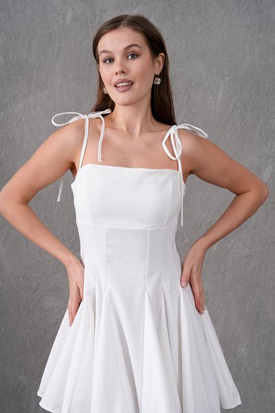 vuvutasarım Tie-Up Atlas Fabric Thin Straps Strapless White Homecoming Dress - 164