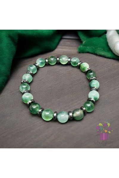 eHediyecim Stress and Luck Natural Stone Bracelet (Mosaic Agate and Disc Rondele Hematite)