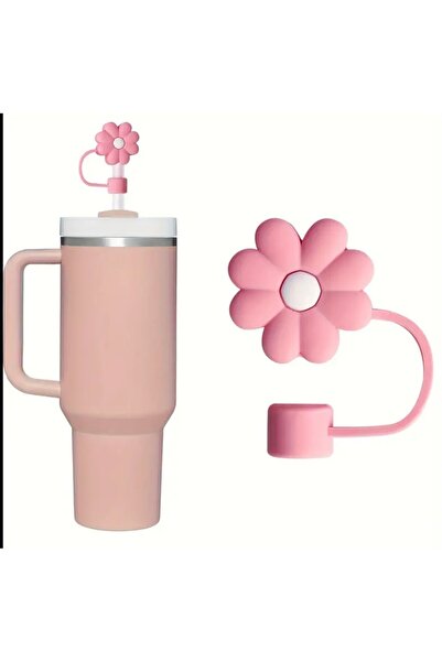 Qans Bilisim Pembe Çiçek Desenli Stanley Termos Pipet Tıpası