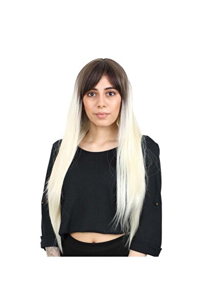 Nurdan Trend Peruk Long Straight Bangs Fiber Synthetic Wig - Light Brown/Plat...