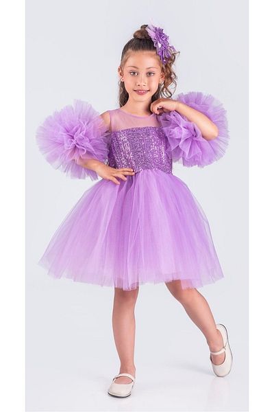 Little Pumpkin Φόρεμα με μανίκια πομπόν Παγιέτες Tutu Γενέθλια & Γάμος Παιδικά Φορέματα για κορίτσια