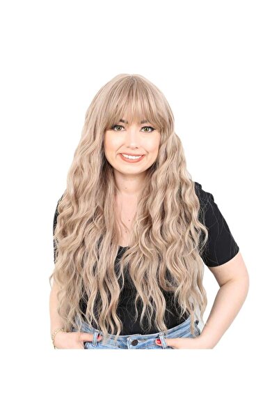 Nurdan Trend Peruk Long Water Wave Fiber Synthetic Wig with Perch - Ashy Baby...