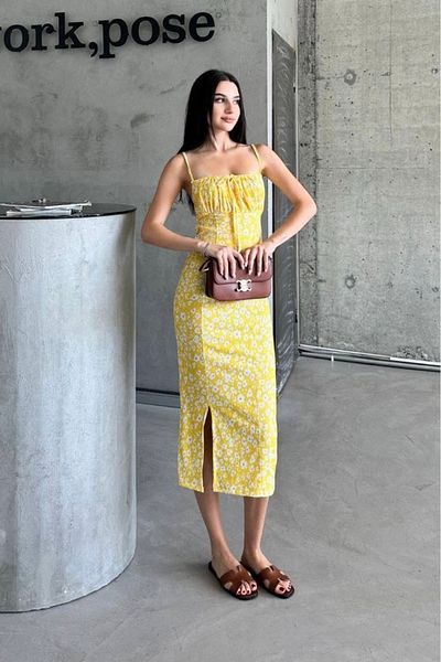 02Lady Fashion Rochie midi cu model din țesătură cu bretele