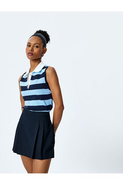 Koton New Season Striped Sleeveless Polo Neck T-Shirt