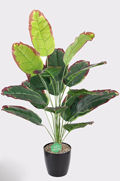 Yapay Çiçek Deposu Tropikal Yapay Muz Ağacı 18 Yapraklı Siyah Saksıda 80 cm Yeşil - Kahve