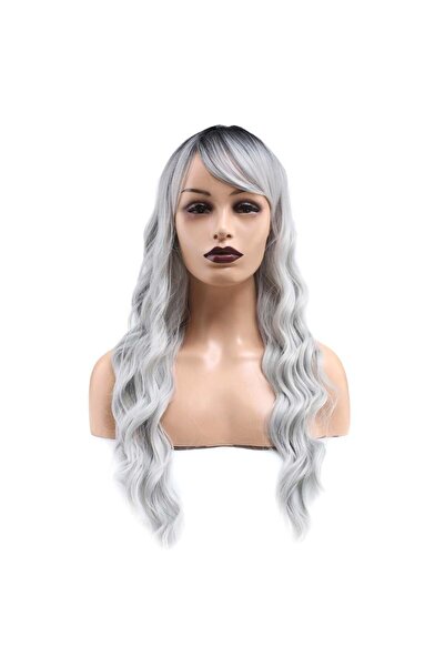 Nurdan Trend Peruk Long Water Wave Fiber Synthetic Wig with Perch - Black / L...