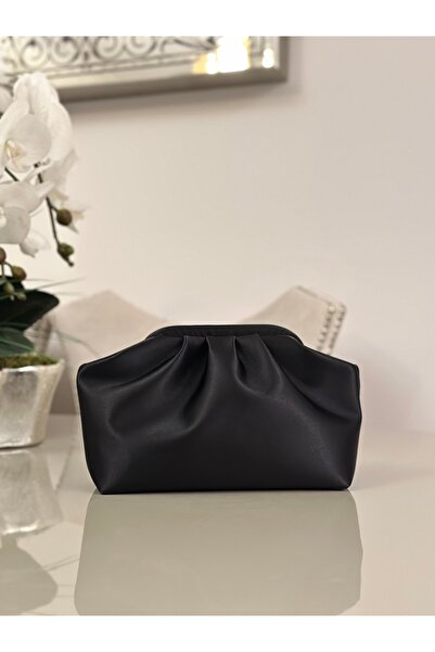 mossi Women's Black Satin Faux Leather Strap Clutch Casual and Evening Dress Bag