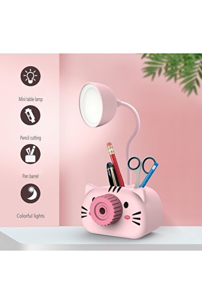 Livava Kedi Masa Lambası Ve Kalemlik, Pembe, 22x8,
