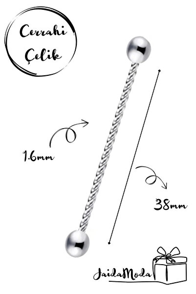 Jaida Moda Unisex Gümüş Çelik Industrial Burgu Model Köprü Piercing 38mm