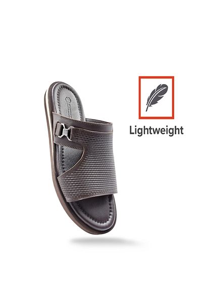 Hammer Jack Ανδρικές παντόφλες ελαφριάς σχεδίασης Comfort Straw Pattern Print Γνήσιο δέρμα καφέ