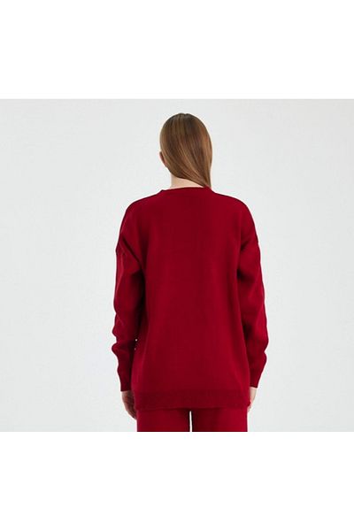 Hazinedan Women's Red Heart Knitwear Long Sleeve Sweater