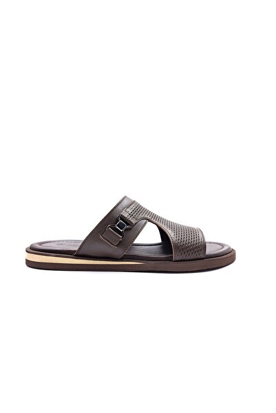 Hammer Jack Ανδρικές παντόφλες ελαφριάς σχεδίασης Comfort Straw Pattern Print Γνήσιο δέρμα καφέ