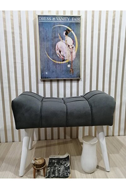 Arkın Puf Ahşap Beyaz Ayak Antrasit Gri ,spor Modern Tasarım Çima Dikiş