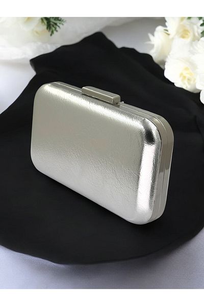 Biçanta Silver Grey Lame - Δερμάτινη βραδινή τσάντα με λουράκι αλυσίδας, μεταλλικό χρώμα αρραβώνων Αποφοίτηση Γάμος