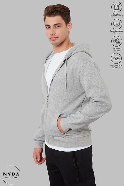 Nyda Collections Πολύχρωμο Panda Printed - Γκρι βαμβακερό χειμερινό μπουφάν με φερμουάρ Oversize τσέπη