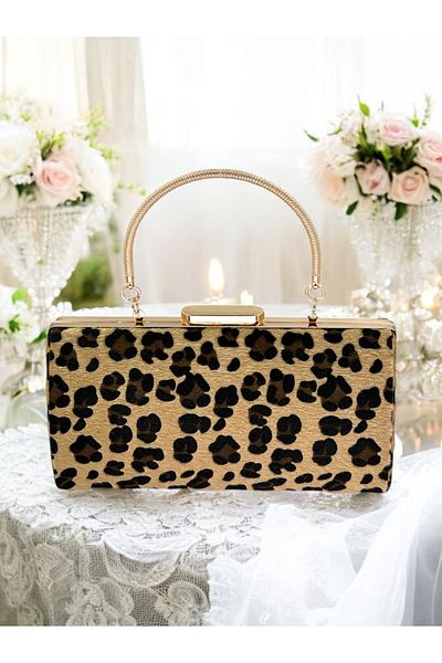 Biçanta Geantă pentru rochie de seară cu pene cu imprimeu leopard - pentru noapte, nuntă, logodnă și absolvire