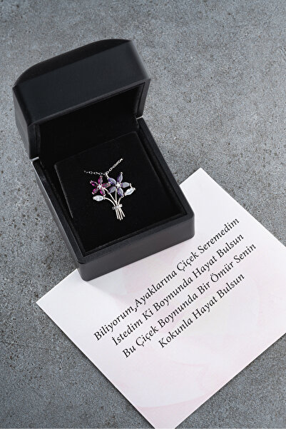 Silvano Jewelry 925 Ayar Gümüş Işıklı Kutuda Çiçek Buketi Kolye