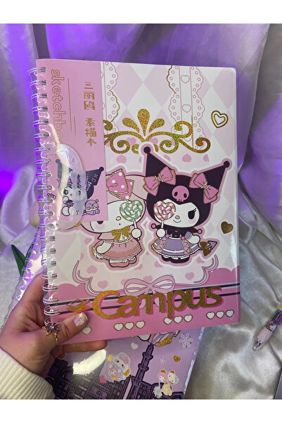 FuryaTedarik Caiet de desen de dimensiuni mari fără linii cu personaj Sanrio, mâner, copertă rigidă