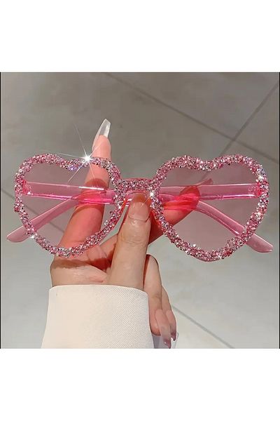 Store Pink Heart Party Glasses with Stone Decoration