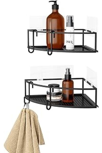 Genel Markalar Umbra Cubiko Köşe Rafı, Duş Rafı, Delmeden Kancalı, Siyah, 2'L...