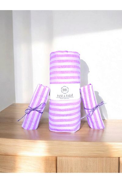 DANLA BALDİ Double Cotton Satin Striped Hotel Series Fitted Sheet Set