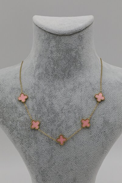 Inure Jewelry Pembe Yonca Çelik Kolye (TEK KOLYE)