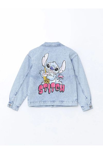 LC Waikiki Jachetă de jeans pentru fete LCW Kids Blue Stitch imprimată