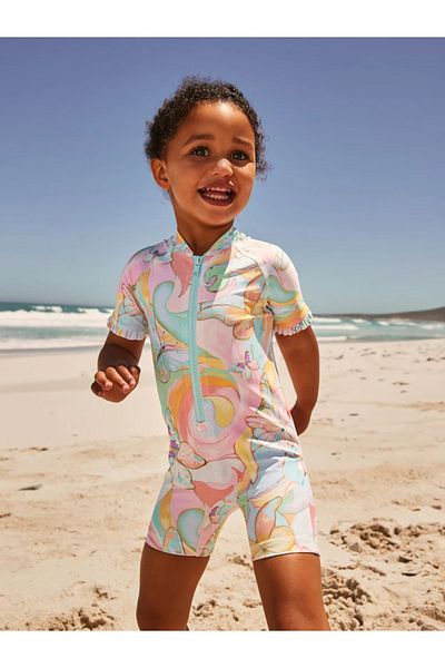 Next Baby Costum de baie cu mâneci cu imprimeu fluture pastel rezistent la soare UPF50 - ALYE77696