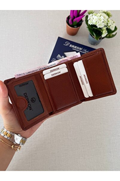 DERKON Men's Wallet - Genuine Leather, Magnet Fold, Sakura Model, Tan